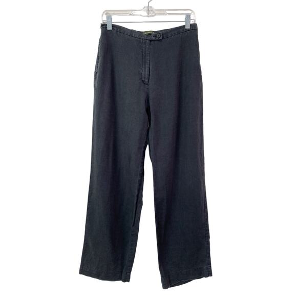 Eddie Bauer 100% Linen Casual Pants Womens Size 10 P Black Pleated Travel HIking - Picture 1 of 9
